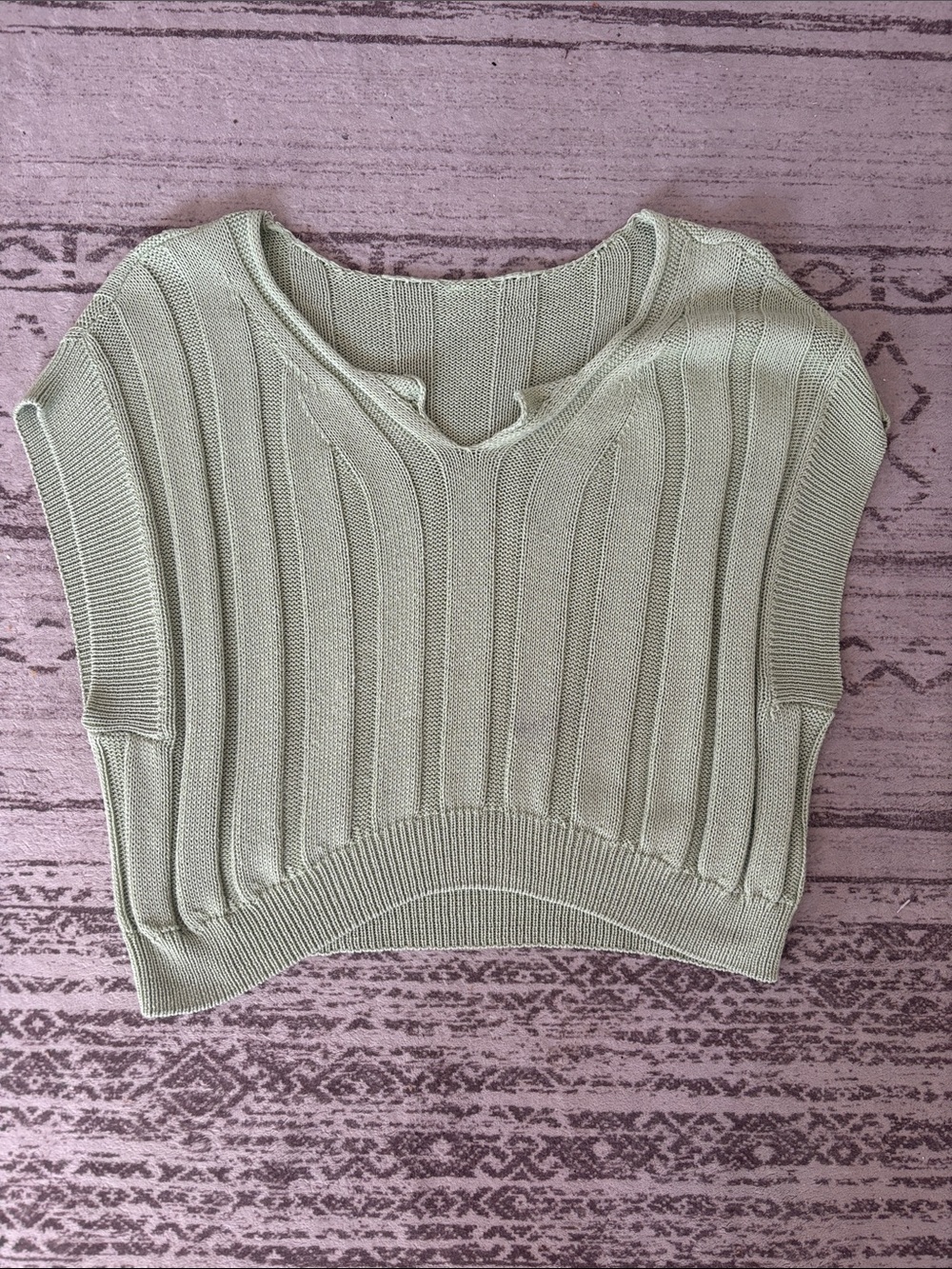 Light Sage Ribbed Knit Cropped Top - Women